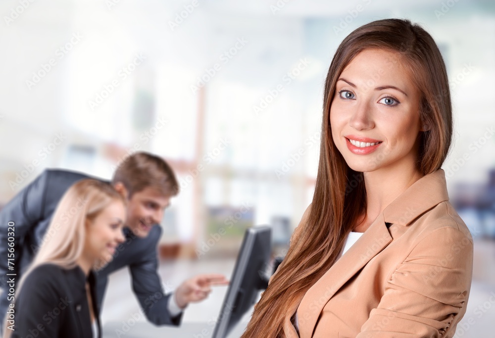 Happy, smile business woman in office