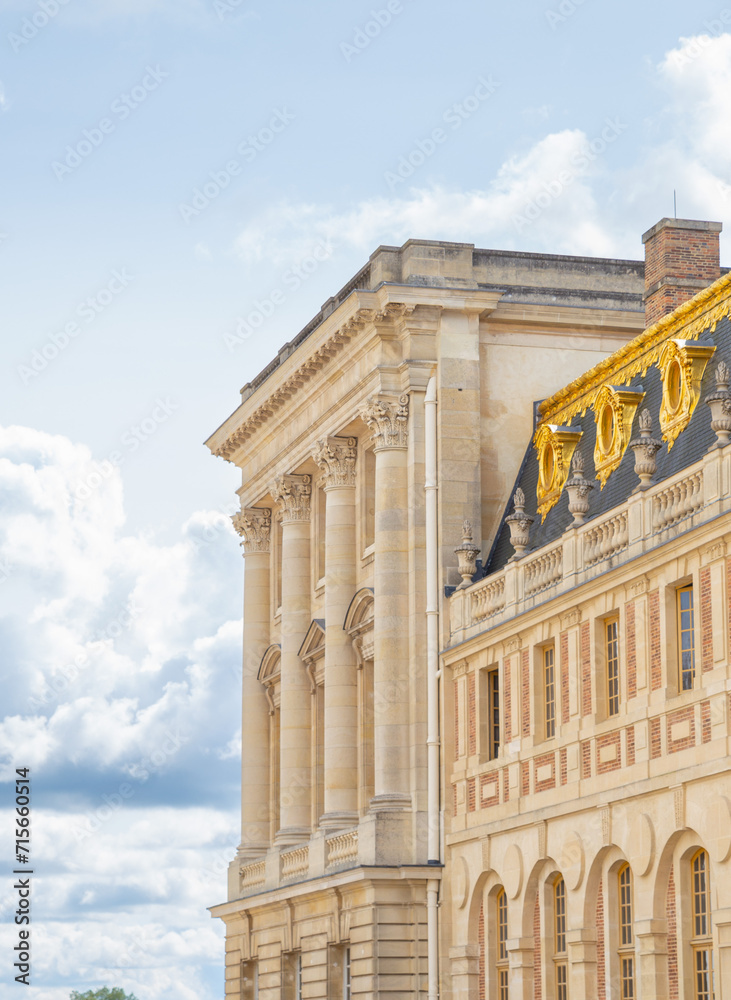 Details of the Versailles Palace buildings in Paris, France 