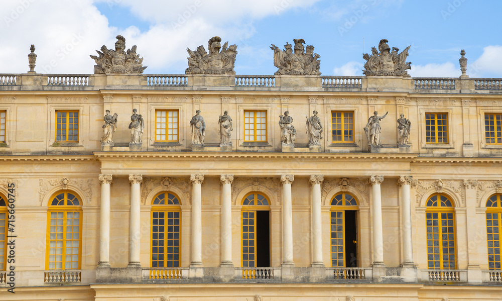 Details of the Versailles Palace buildings in Paris, France 