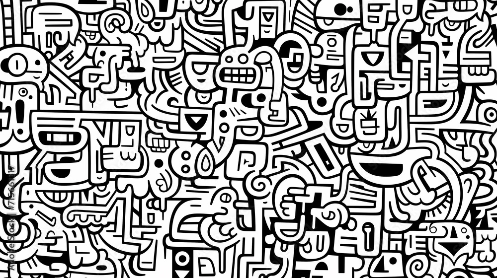 Funny doodle seamless pattern, artistic background