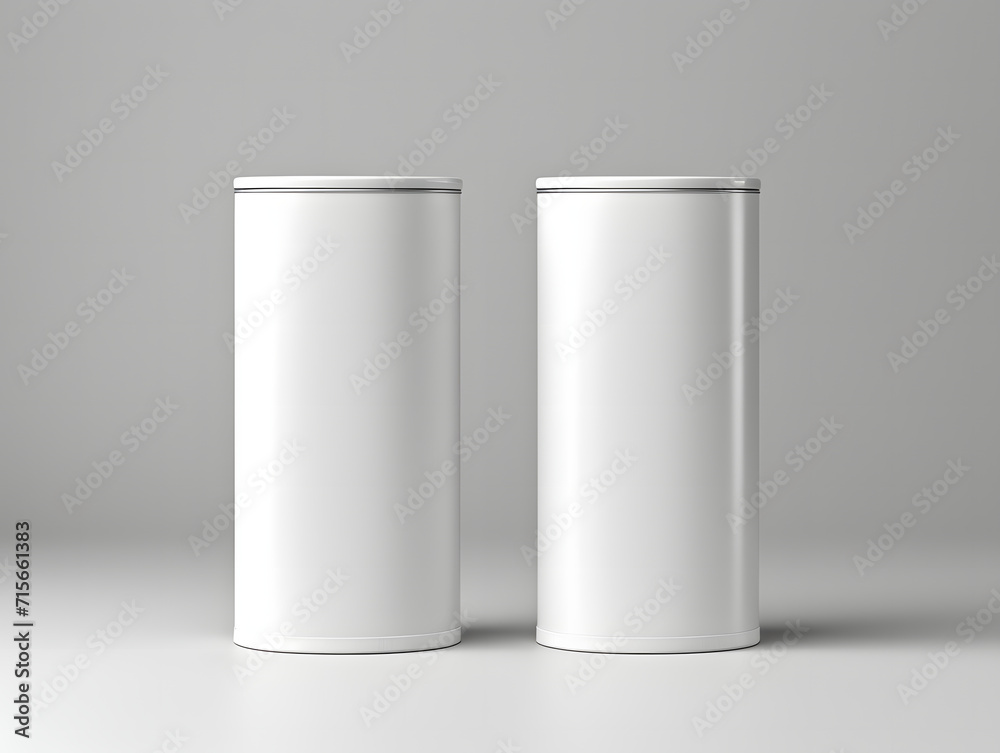 3D white blank two paper tube tin can mockup 3D white blank two paper tube tin can mockup