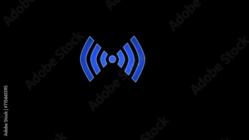 Neon Radio tower icon. Transmitter Icon. Tower signal icon illustration logo template for many purpose. cell signal or radio network antenna line art icon. neon tower icon on black background. photo