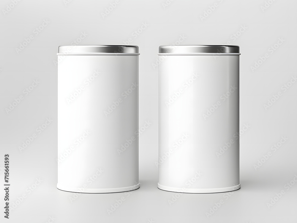 3D white blank two paper tube tin can mockup 3D white blank two paper tube tin can mockup