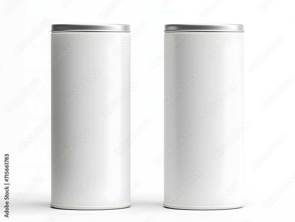 3D white blank two paper tube tin can mockup