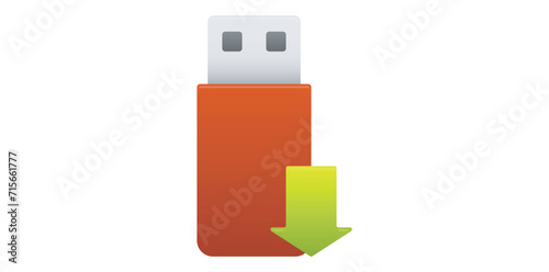USB Digital Data Storage Electronic Device With Internet Download Symbol Vector Illustration.