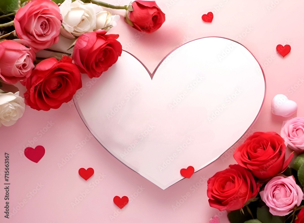 A heart in a background full of beautiful roses, banner and lovely greeting card background	