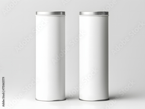 3D white blank two paper tube tin can mockup