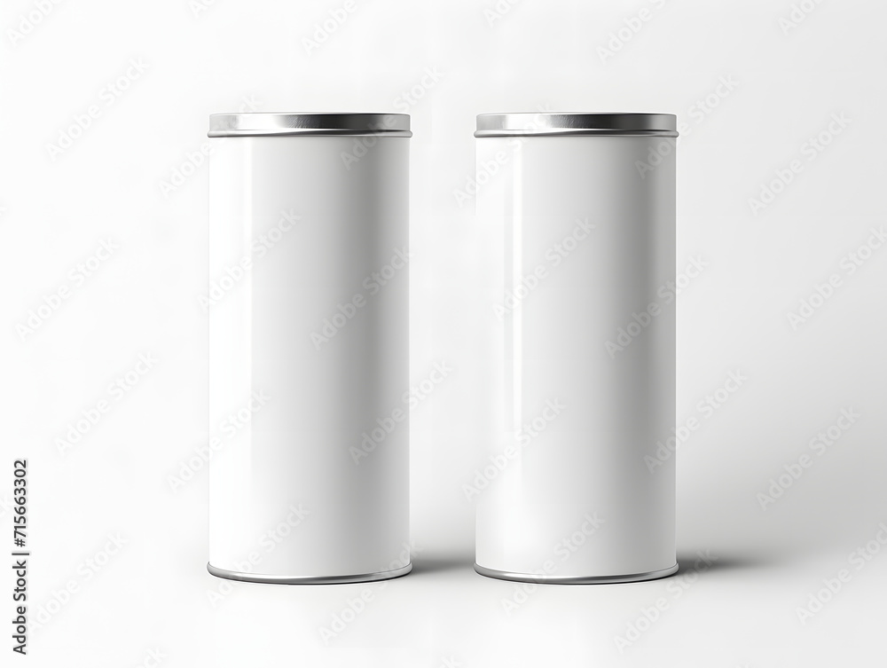 3D white blank two paper tube tin can mockup 3D white blank two paper tube tin can mockup