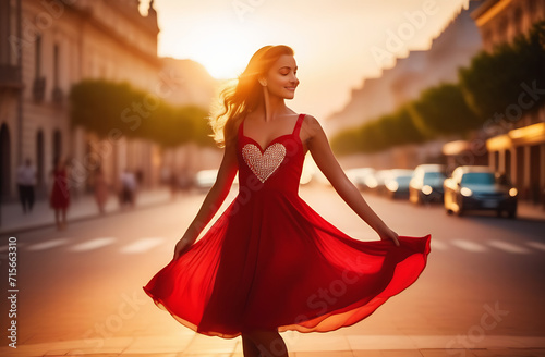 Red dress in the sunset light