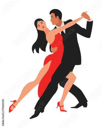 Dancing couple, man and woman dance tango. Illustration, vector