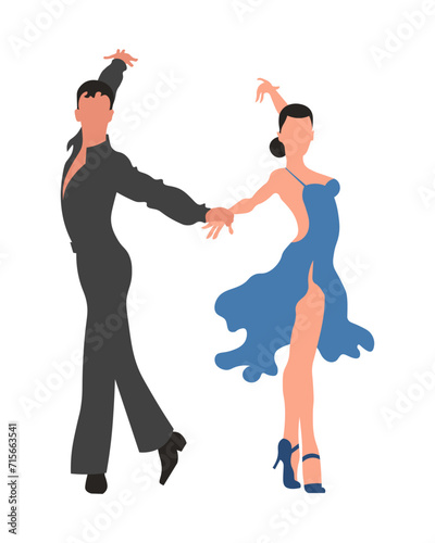 Dancing couple, man and woman dance tango. Illustration, vector