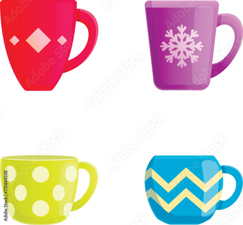 Colorful cup icons set cartoon vector. Various bright ceramic cup. Ceramic crockery