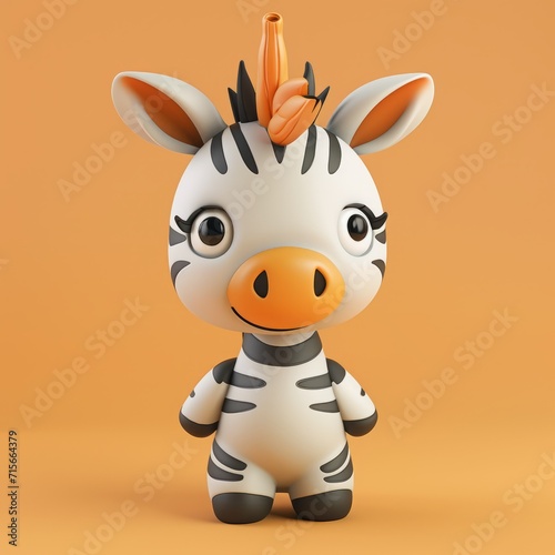 cute happy baby zebra character smiling, minimal background,3d style avatar