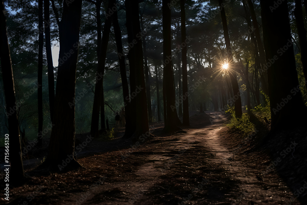 Sunset in the pine forest at Doi Inthanon National Park, Chiang Mai, Thailand