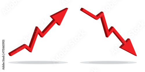 3d icon vector symbol with red up and down arrows.
Design vector illustration concept of sales bar chart symbol icon with arrow moving down and sales bar chart with arrow moving up.