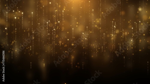Glittering gold particle background greeting merry Christmas footage with lens flare shinning light. Abstract straight line with bokeh new year festival illustration.