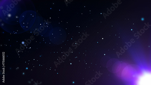 Abstract glittering  flowing blue and white particles on hexagon pattern illustration background.