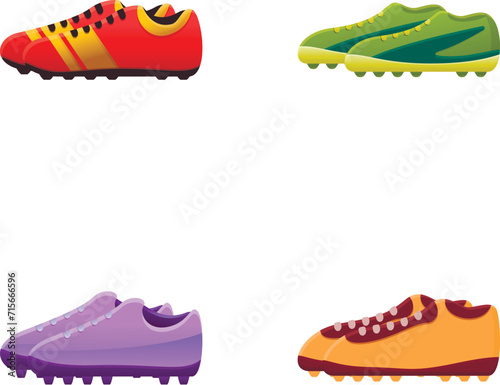 Soccer boot icons set cartoon vector. Various soccer shoe. Sport equipment