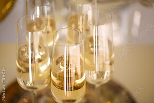 Close up of shiny glasses of champagne