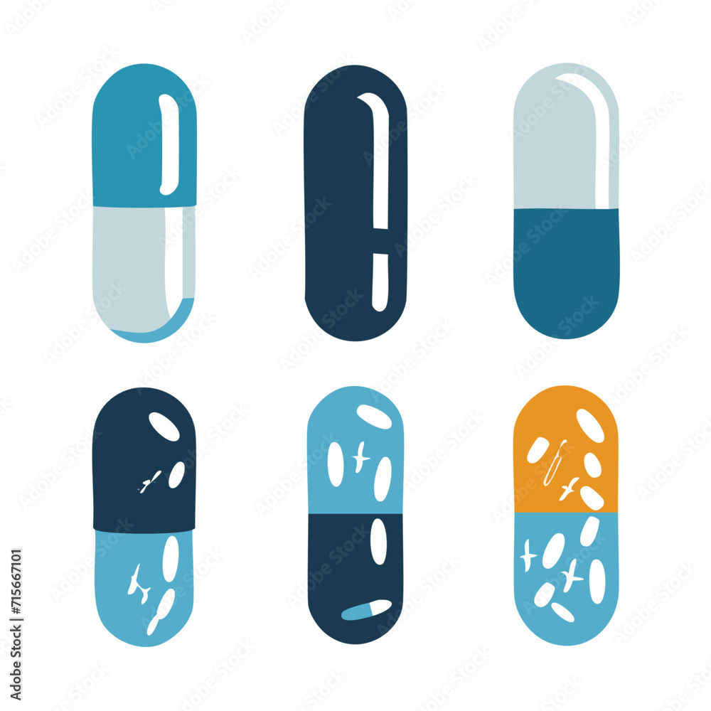  Set of Scattered Capsules on a White background - Vector Illustration EPS10