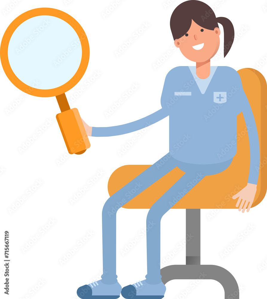Nurse Character Sitting and Holding Magnifier
Nurse Character Sitting and Holding Magnifier