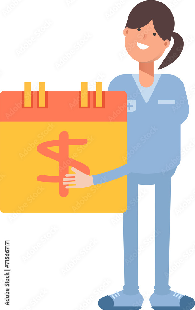Obraz premium Nurse Character and Payment Date Calendar