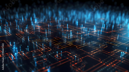 quantum computer technologies through a conceptual visualization that unfolds on a futuristic blue circuit board background