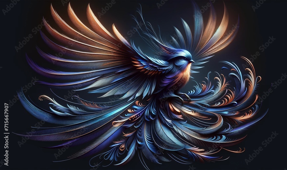 a stylized bird with intricate feather patterns background - obrazy, fototapety, plakaty 