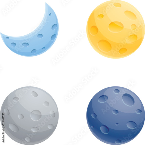 Moon phase icons set cartoon vector. Different phase of moon. Celestial body, astronomy