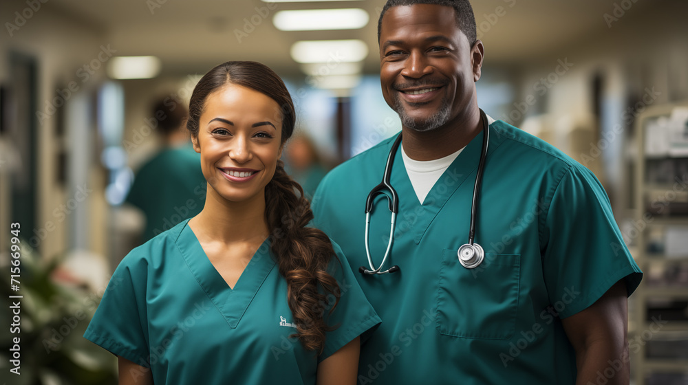 Portrait of Doctors and medical students with various gestures to prepare for patient care.  - obrazy, fototapety, plakaty 