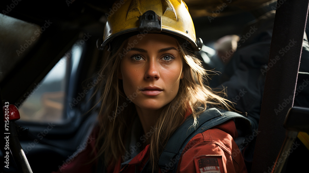 Portrait of a firewoman, firefighter Portrait of a firewoman, firefighter
