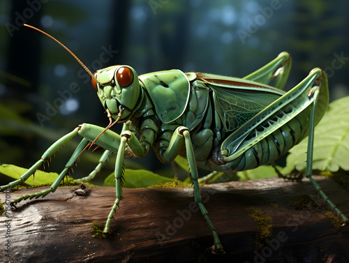 A green mantis is sitting on a leaf © Mstluna
