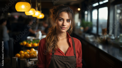 Woman chef in her restaurant