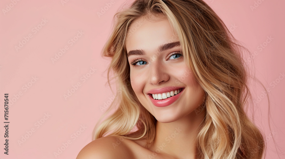 Radiant young woman with a beaming smile, showcasing a light-hearted spirit on a pastel background – this image is AI Generative. Radiant young woman with a beaming smile, showcasing a light-hearted spirit on a pastel background – this image is AI Generative.