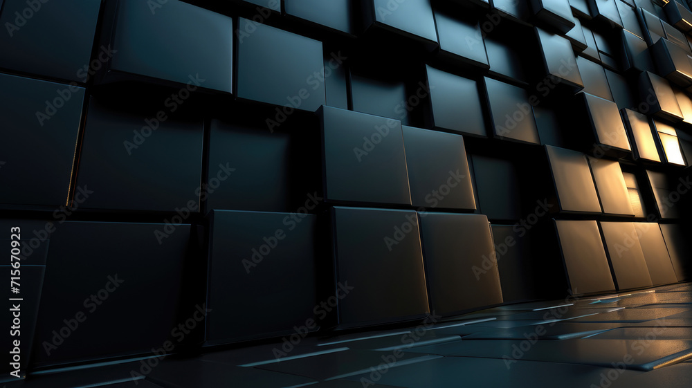 Abstract catch wall made of black squares and black cubes. - obrazy, fototapety, plakaty 