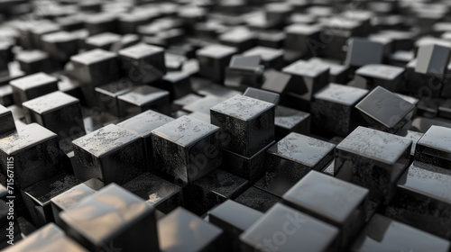 Abstract background of black cubes. Black blocks on a black background.