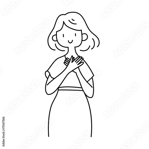 a woman with a folded hand over her chest