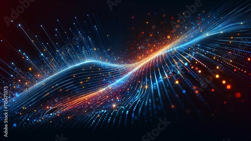 Dynamic technological background. Luminous dots forming a streamlined mesh.data flow. Network connections. Technological interfaces. Digital environment. Futurism and a high-tech atmosphere.