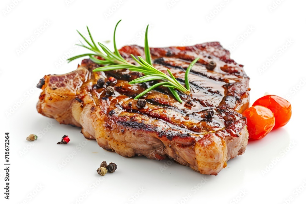 Steak fried piece of pork or beef meat on a white background Steak fried piece of pork or beef meat on a white background
