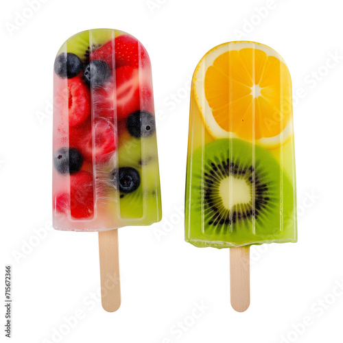 Couple of vivid summer fruit popsicle isolated on transparent background 