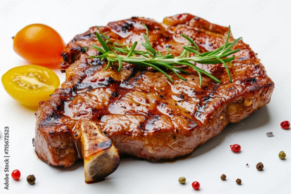 Steak fried piece of pork or beef meat on a white background