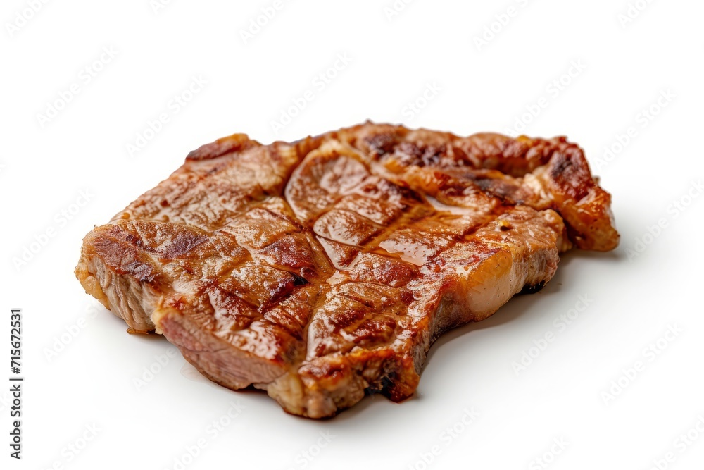 Steak fried piece of pork or beef meat on a white background Steak fried piece of pork or beef meat on a white background
