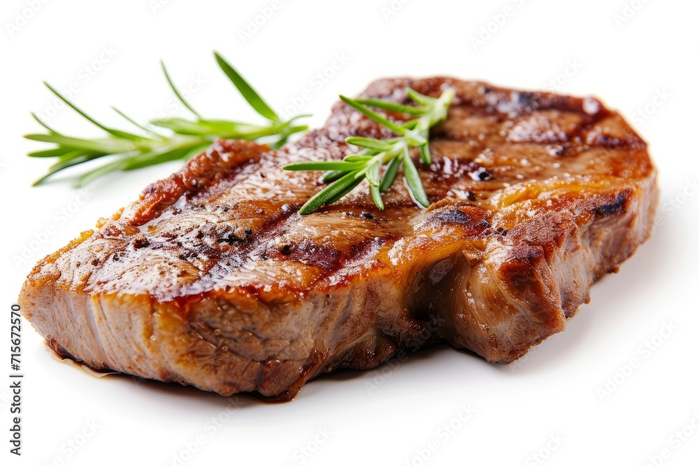 Steak fried piece of pork or beef meat on a white background Steak fried piece of pork or beef meat on a white background