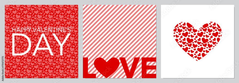 Set of 3 Red Heart Valentine’s Day Wish Card Illustration Set of 3 Red Heart Valentine’s Day Wish Card Illustration