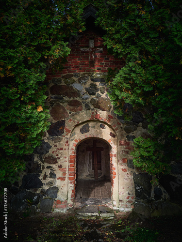 Old chapel on old cemetery in Europe.