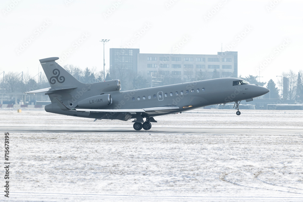 PRAGUE January 21 2024 Dassault Falcon 7X At Vaclav Havel Airport prague-january-21-2024-dassault-falcon-7x-at-vaclav-havel-airport