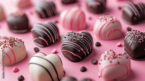 Chocolate candy Valentine day background, sweet candies, chocolate bonbons wallpaper, AI generated photo
