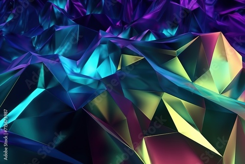 Abstract colorful low poly background with a dynamic composition of geometric shapes in blue  purple  and yellow hues.