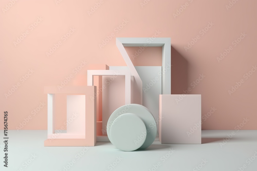Abstract geometric shapes on a pastel background, minimalist modern design.