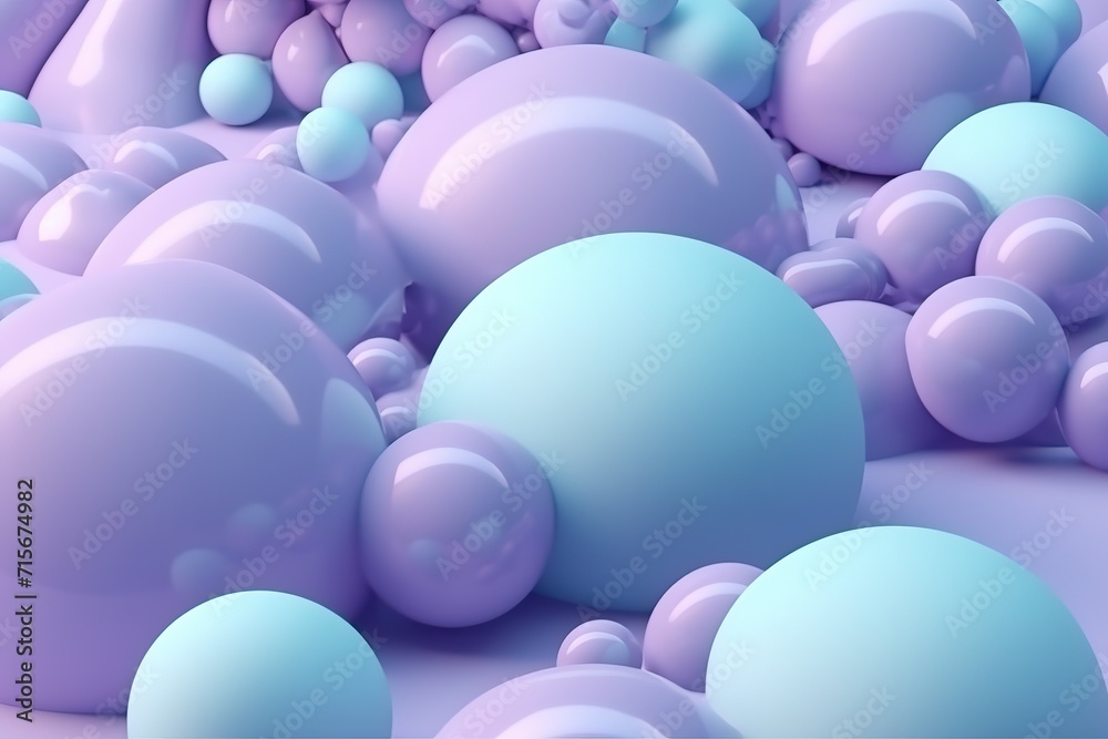 Abstract background with 3D rendered pink and blue spheres of various sizes on a pastel background. Abstract background with 3D rendered pink and blue spheres of various sizes on a pastel background.